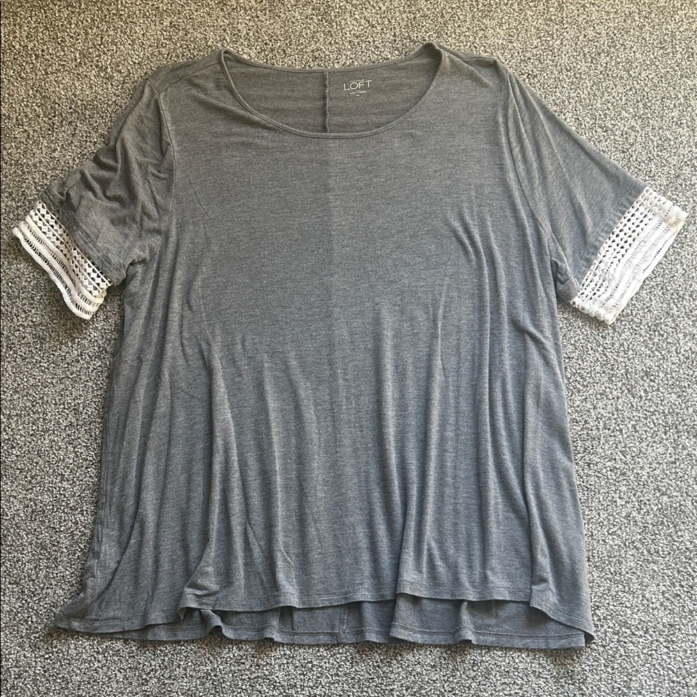 LOFT Charcoal Short Sleeve Top with Crochet Detail